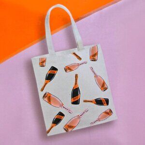 Champagne Bottle Canvas Tote Bag 12x13"